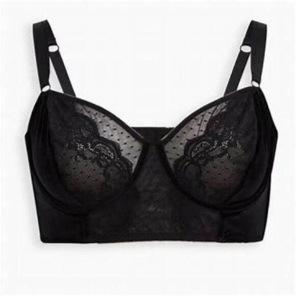 Torrid Curve Longline Bra Womens 0‎ Black Velvet Lace Mesh Underwire Lingerie